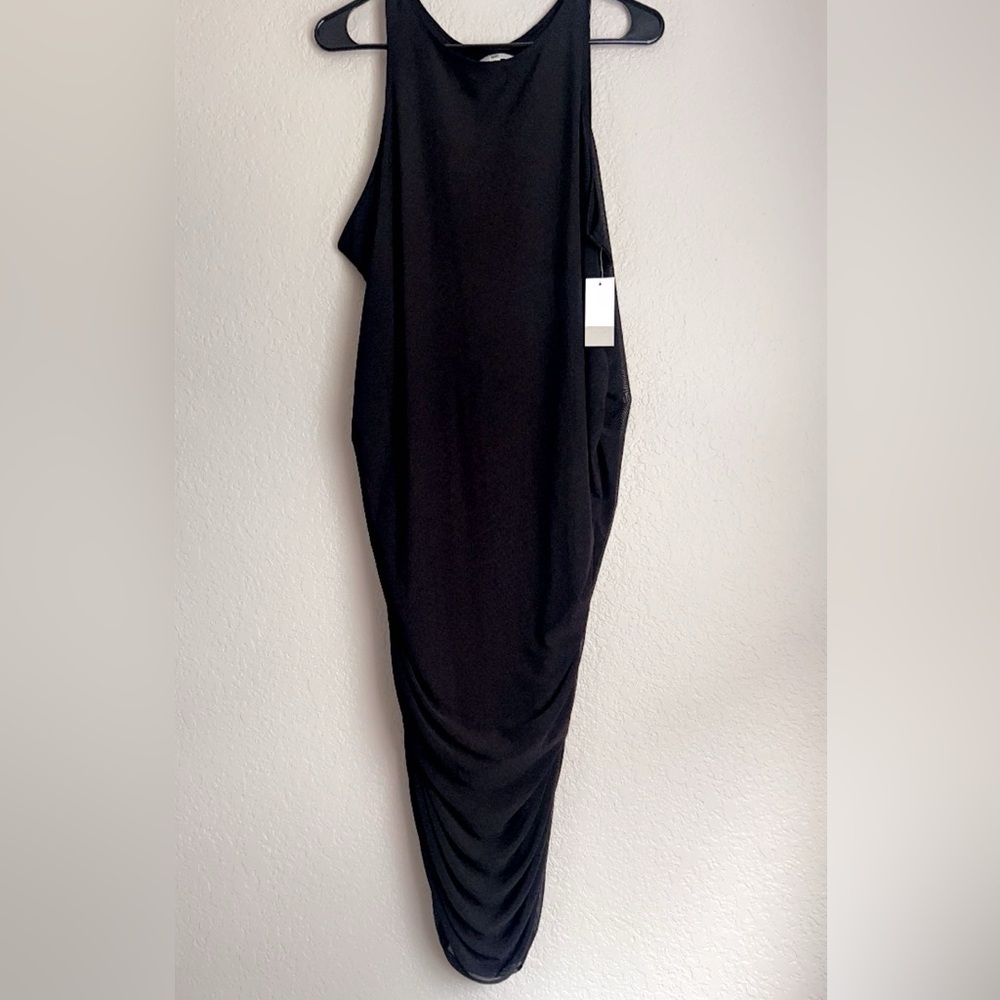 BP Ruched Mesh dress with overlay in black Size 1X